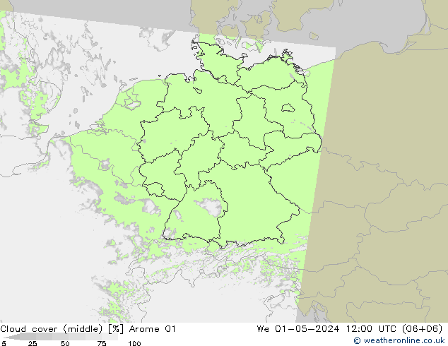 Bewolking (Middelb.) Arome 01 wo 01.05.2024 12 UTC