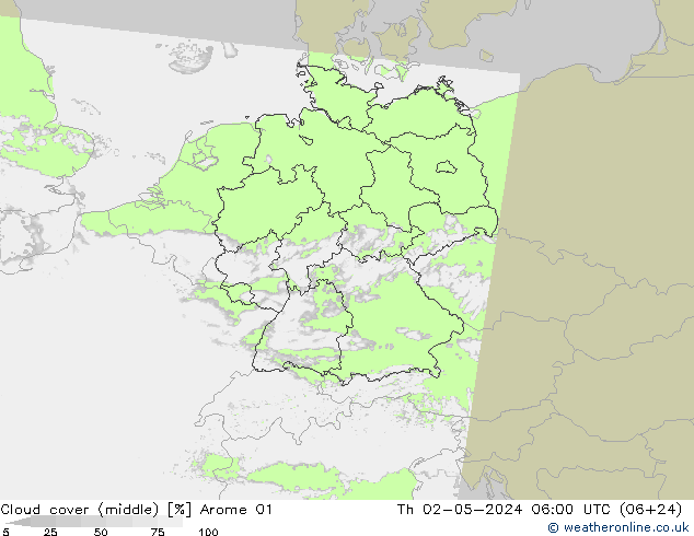 nuvens (médio) Arome 01 Qui 02.05.2024 06 UTC