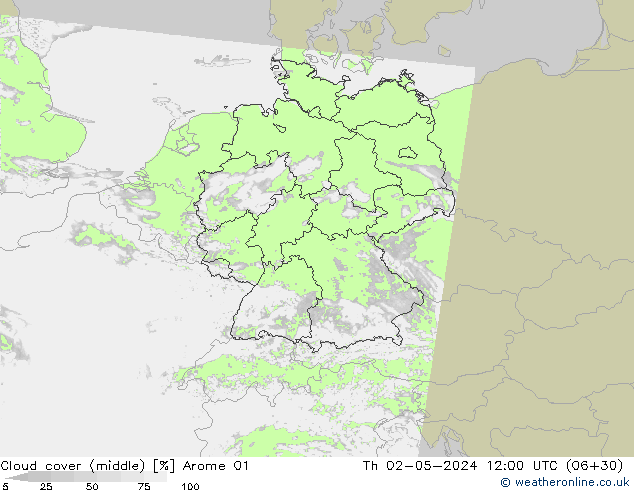 Nubi medie Arome 01 gio 02.05.2024 12 UTC