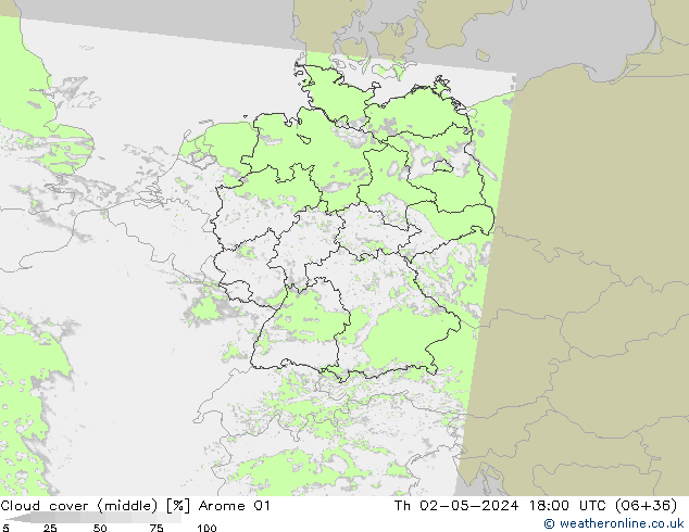 Cloud cover (middle) Arome 01 Th 02.05.2024 18 UTC