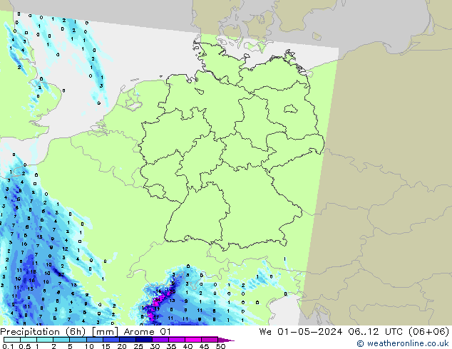 Precipitation (6h) Arome 01 St 01.05.2024 12 UTC