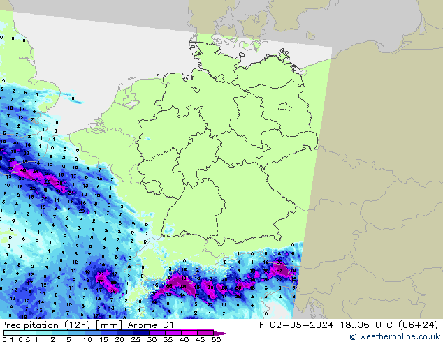 opad (12h) Arome 01 czw. 02.05.2024 06 UTC