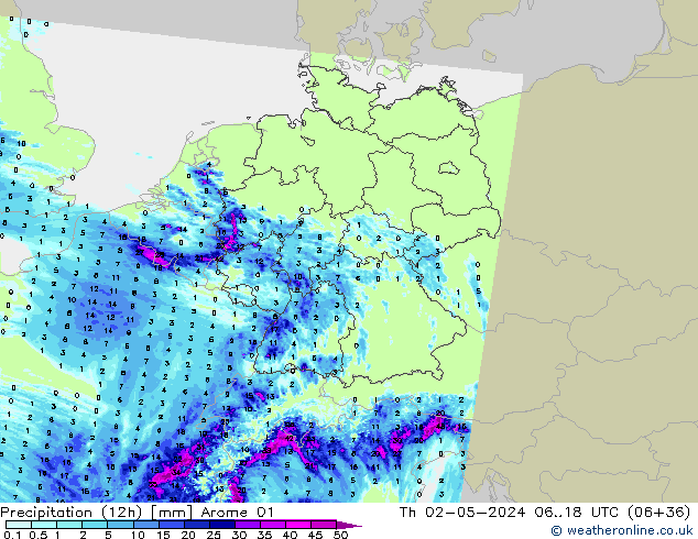 Precipitazione (12h) Arome 01 gio 02.05.2024 18 UTC