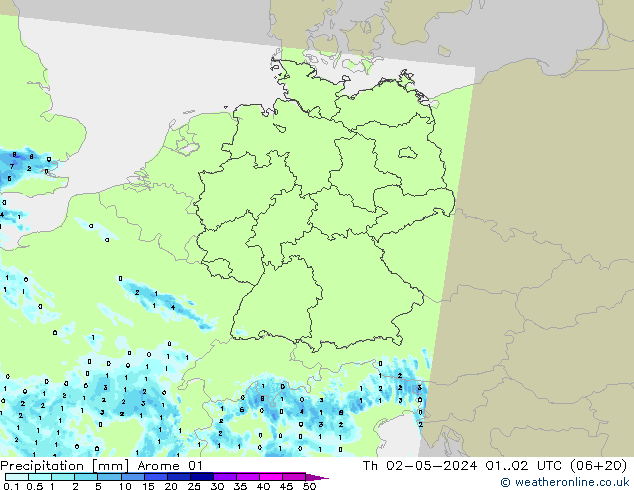 Neerslag Arome 01 do 02.05.2024 02 UTC