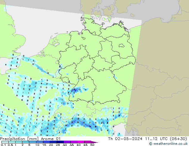 Precipitation Arome 01 Th 02.05.2024 12 UTC