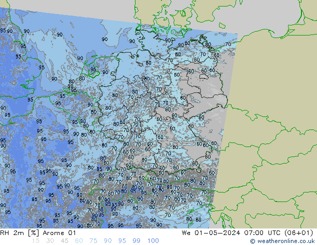 RH 2m Arome 01 We 01.05.2024 07 UTC