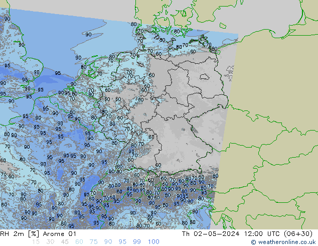 RH 2m Arome 01 Qui 02.05.2024 12 UTC