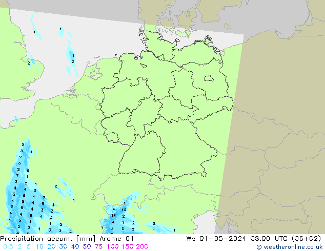 Precipitation accum. Arome 01 mer 01.05.2024 08 UTC