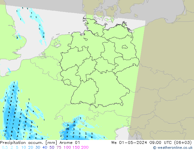 Toplam Yağış Arome 01 Çar 01.05.2024 09 UTC