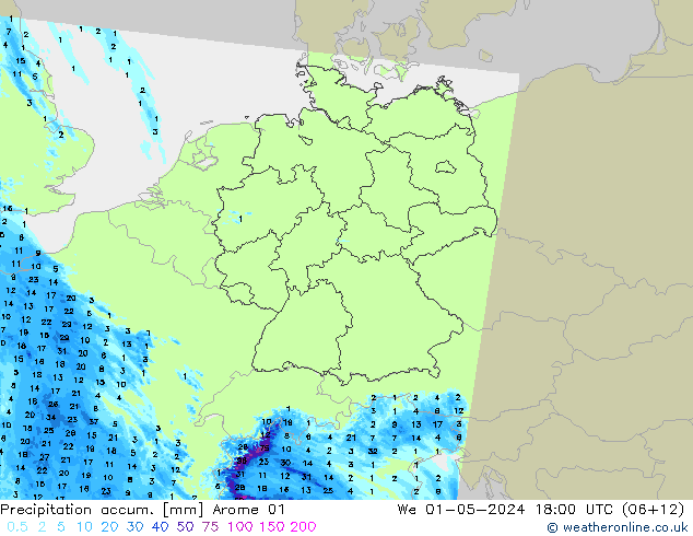 Precipitation accum. Arome 01 We 01.05.2024 18 UTC