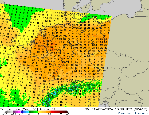 Temperature (2m) Arome 01 We 01.05.2024 18 UTC