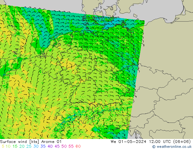 Surface wind Arome 01 We 01.05.2024 12 UTC