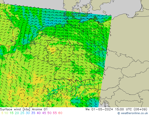 Surface wind Arome 01 We 01.05.2024 15 UTC