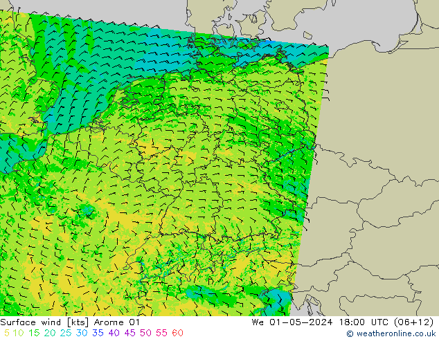 Vent 10 m Arome 01 mer 01.05.2024 18 UTC