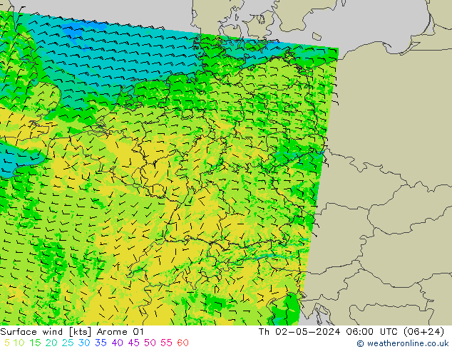 Surface wind Arome 01 Th 02.05.2024 06 UTC