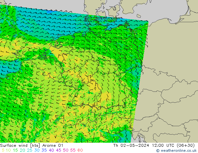 ветер 10 m Arome 01 чт 02.05.2024 12 UTC