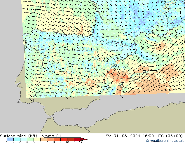  10 m (bft) Arome 01  01.05.2024 15 UTC