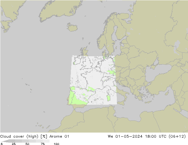 Cloud cover (high) Arome 01 We 01.05.2024 18 UTC