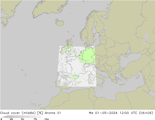 Cloud cover (middle) Arome 01 We 01.05.2024 12 UTC