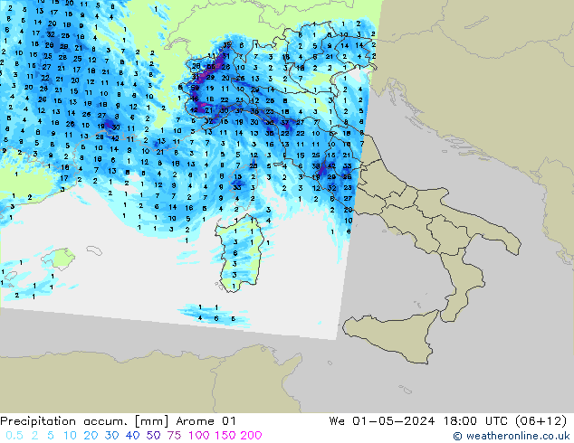 Precipitation accum. Arome 01 We 01.05.2024 18 UTC