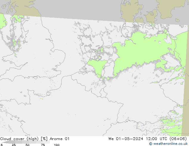 Bewolking (Hoog) Arome 01 wo 01.05.2024 12 UTC