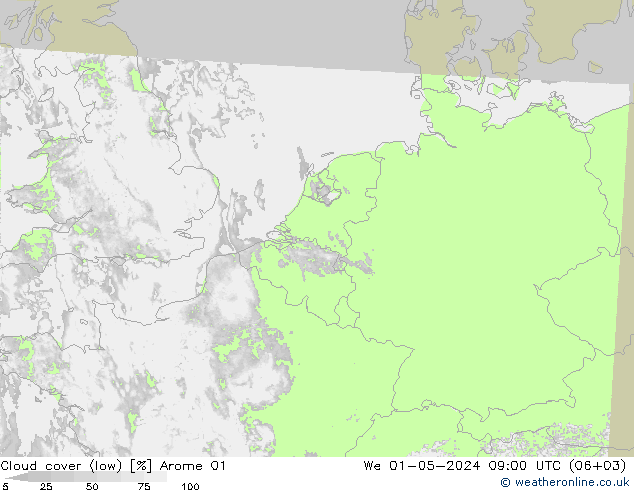 nízká oblaka Arome 01 St 01.05.2024 09 UTC