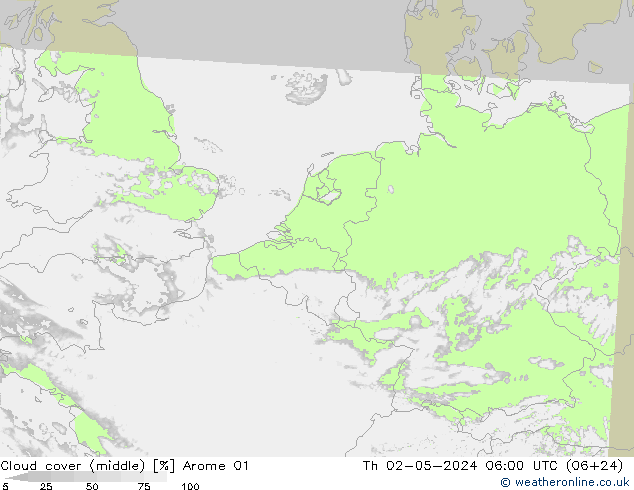 Nuages (moyen) Arome 01 jeu 02.05.2024 06 UTC