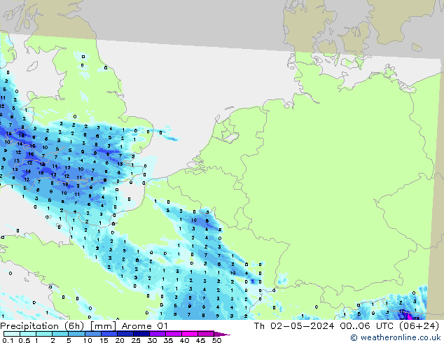Precipitation (6h) Arome 01 Th 02.05.2024 06 UTC