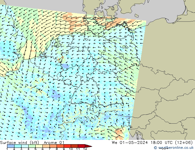 Bodenwind (bft) Arome 01 Mi 01.05.2024 18 UTC