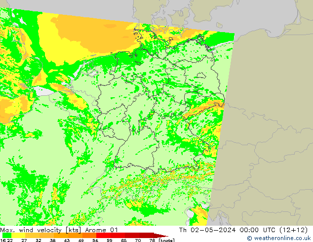 Maks. Rüzgar Hızı Arome 01 Per 02.05.2024 00 UTC