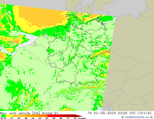 Max. wind velocity Arome 01 Th 02.05.2024 03 UTC