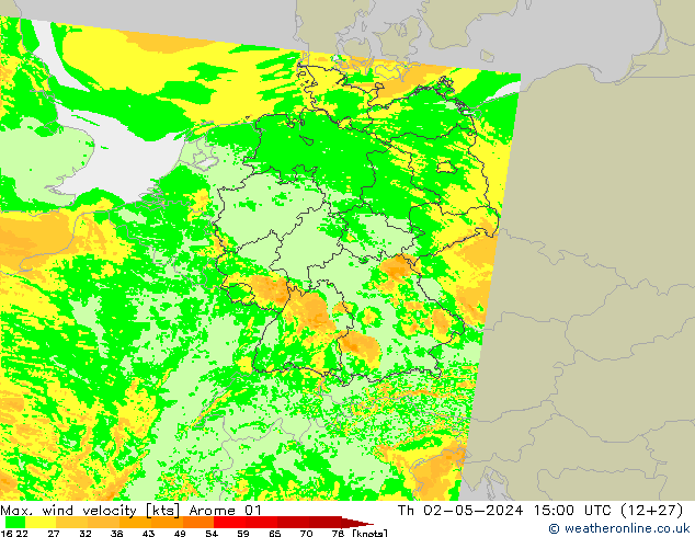 Max. wind velocity Arome 01 jeu 02.05.2024 15 UTC