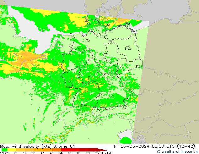 Max. wind velocity Arome 01  03.05.2024 06 UTC