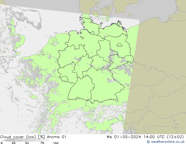 nízká oblaka Arome 01 St 01.05.2024 14 UTC