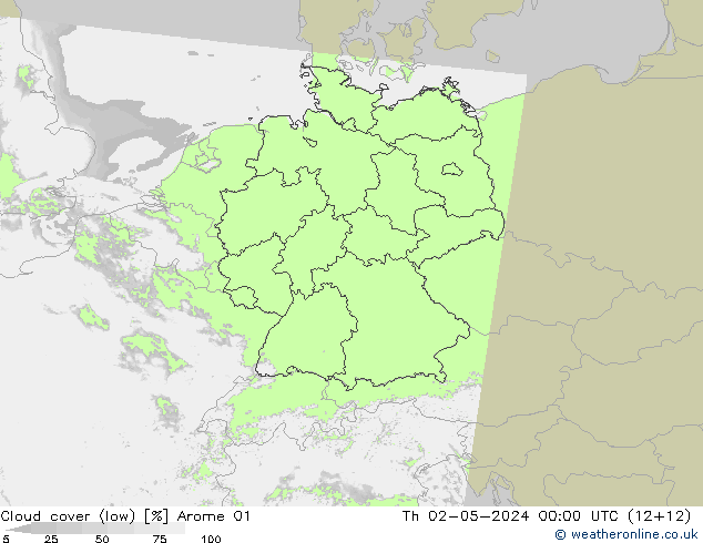 Cloud cover (low) Arome 01 Th 02.05.2024 00 UTC