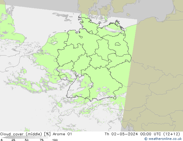 oblačnosti uprostřed Arome 01 Čt 02.05.2024 00 UTC