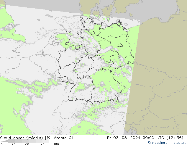 Wolken (mittel) Arome 01 Fr 03.05.2024 00 UTC