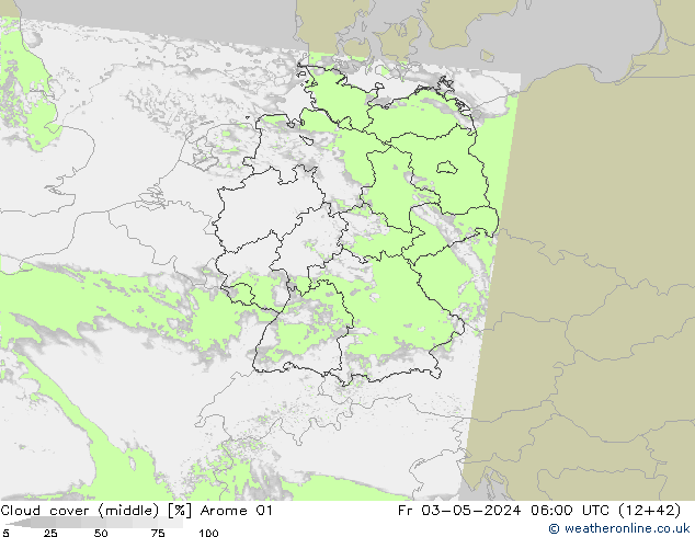 Cloud cover (middle) Arome 01 Fr 03.05.2024 06 UTC