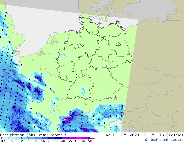 Precipitação (6h) Arome 01 Qua 01.05.2024 18 UTC