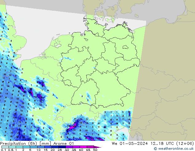 Nied. akkumuliert (6Std) Arome 01 Mi 01.05.2024 18 UTC