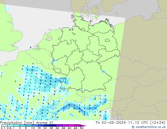 Neerslag Arome 01 do 02.05.2024 12 UTC