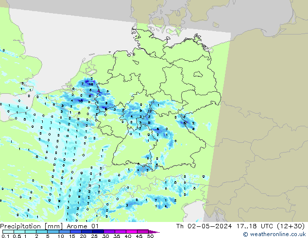 Srážky Arome 01 Čt 02.05.2024 18 UTC