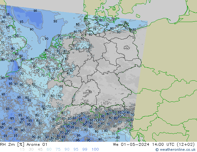 RH 2m Arome 01 Mi 01.05.2024 14 UTC