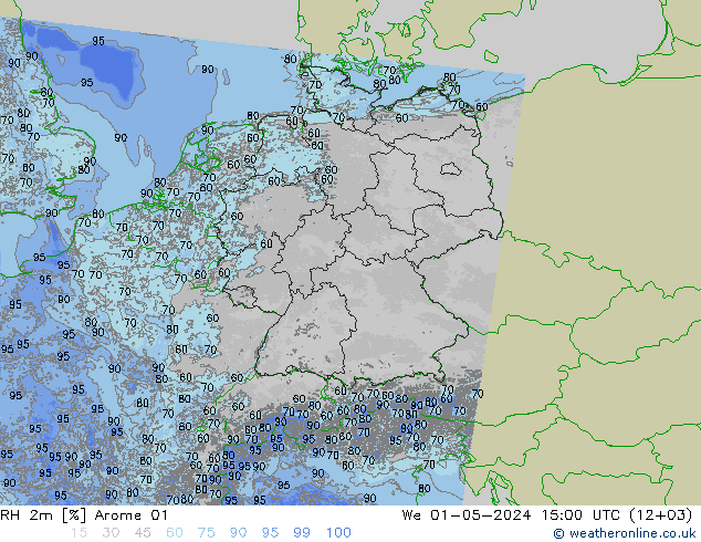 RH 2m Arome 01 Mi 01.05.2024 15 UTC