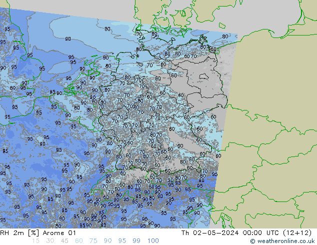 RH 2m Arome 01 gio 02.05.2024 00 UTC