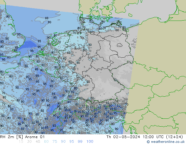 RH 2m Arome 01 Qui 02.05.2024 12 UTC