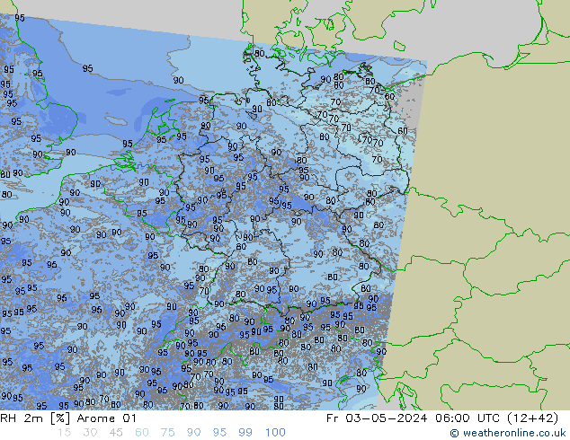 Humidité rel. 2m Arome 01 ven 03.05.2024 06 UTC