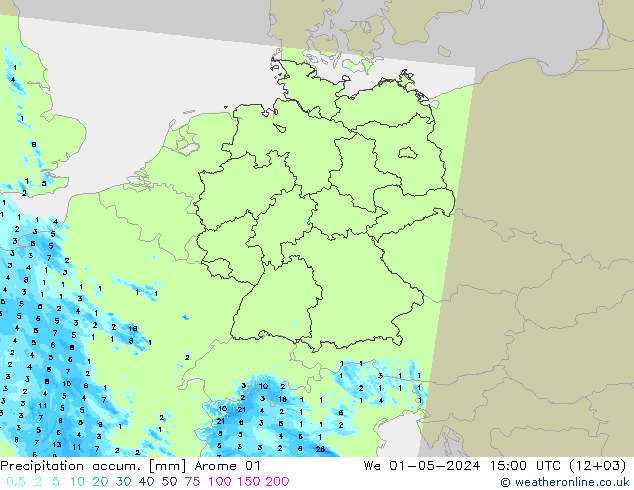 Precipitación acum. Arome 01 mié 01.05.2024 15 UTC