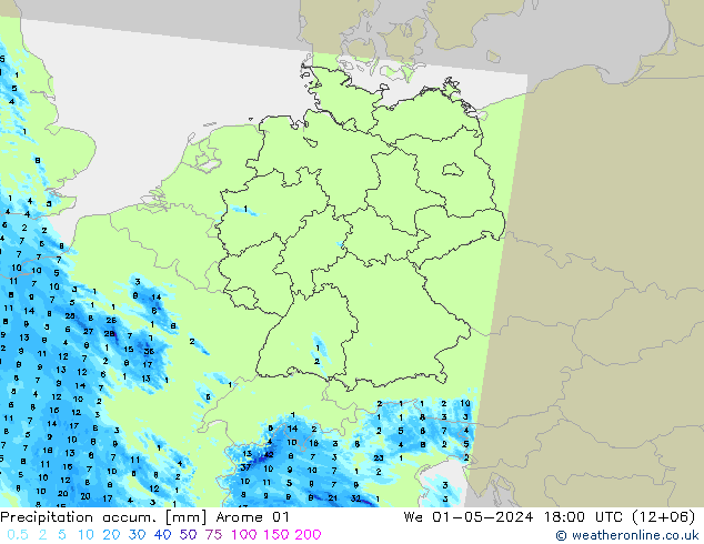 Precipitation accum. Arome 01 St 01.05.2024 18 UTC