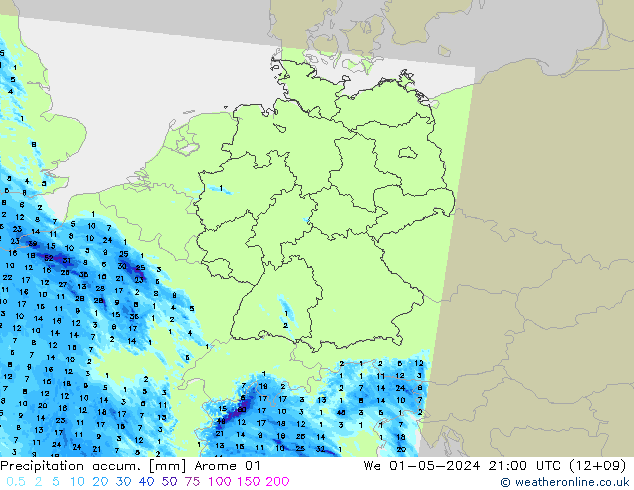 Precipitation accum. Arome 01  01.05.2024 21 UTC